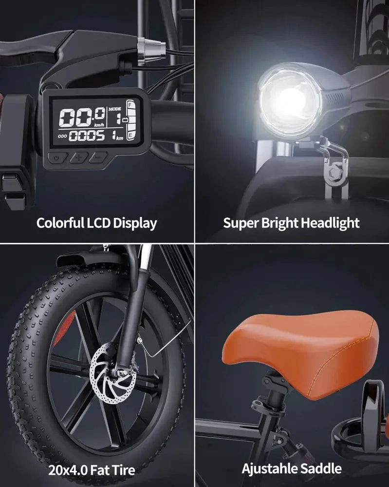 Bopzin 1000W Electric Fat-Tire Bike  48V 15Ah Removable Battery, 20″ x 4″ Tires