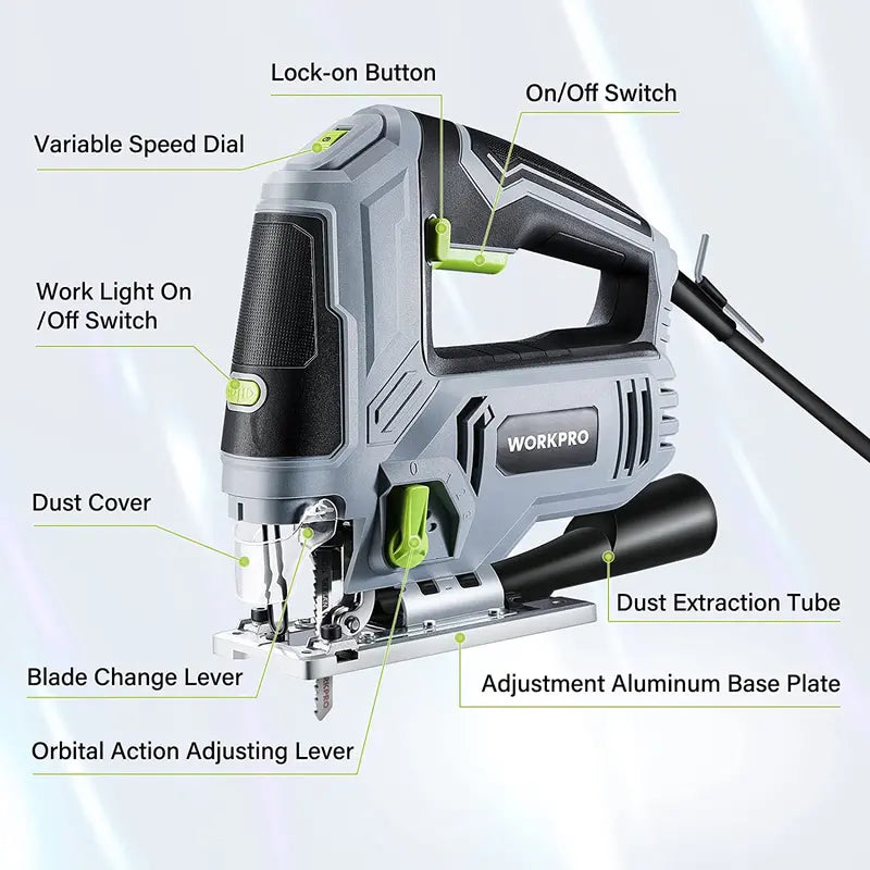 WORKPRO 6.5-Amp Corded Jigsaw  850W Variable-Speed Electric Jig Saw with Tool Kit