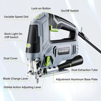 WORKPRO 6.5-Amp Corded Jigsaw  850W Variable-Speed Electric Jig Saw with Tool Kit