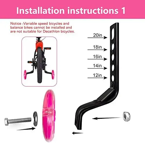 DDJKCZ Bike Training Wheels for 12-20 Inch Single Speed Bicycles  Pink, Flash Mute Big Wheel Compatible