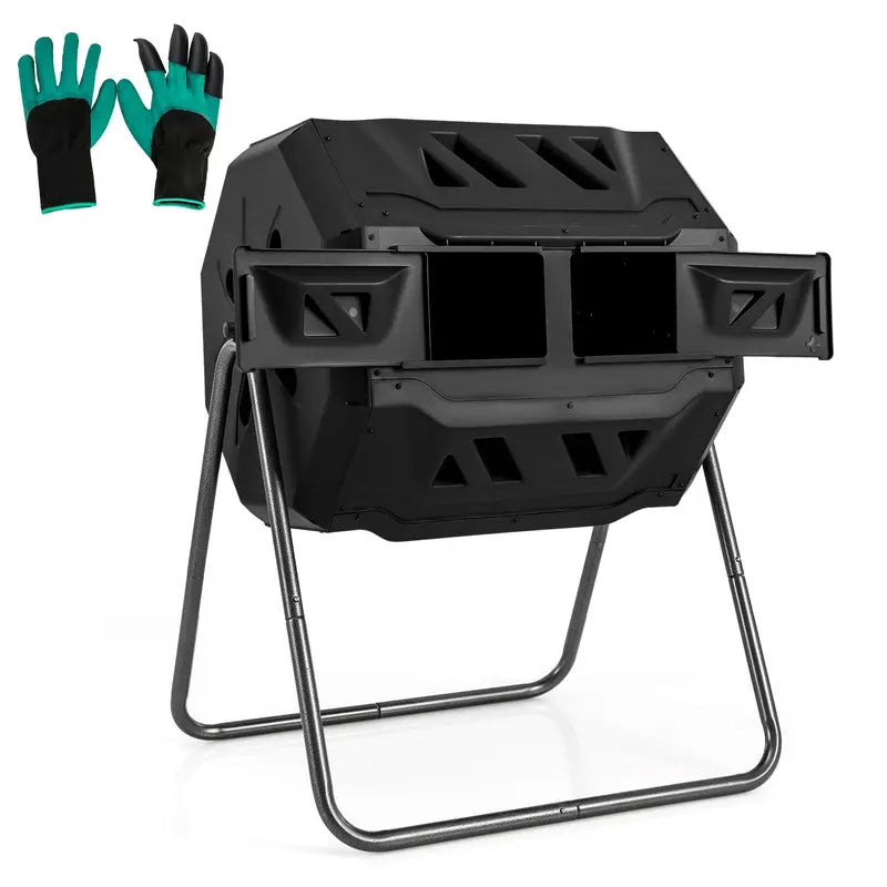 Dual-Chamber Compost Tumbler  42-Gallon Rotating Bin with Sliding Doors & Reinforced Steel Frame
