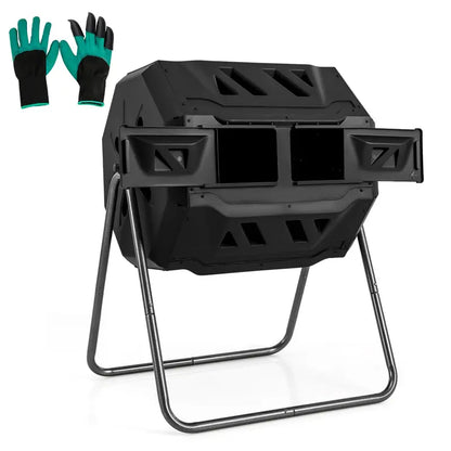 Dual-Chamber Compost Tumbler  42-Gallon Rotating Bin with Sliding Doors & Reinforced Steel Frame