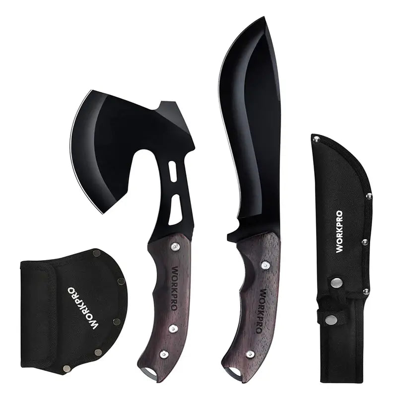 WORKPRO Full-Tang Axe and Fixed-Blade Knife Set with Nylon Sheath
