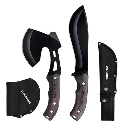 WORKPRO Full-Tang Axe and Fixed-Blade Knife Set with Nylon Sheath