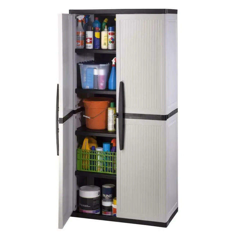 HDX Freestanding Gray Garage Cabinet  35″W × 71″H × 18″D, Lockable Doors & Adjustable Shelves