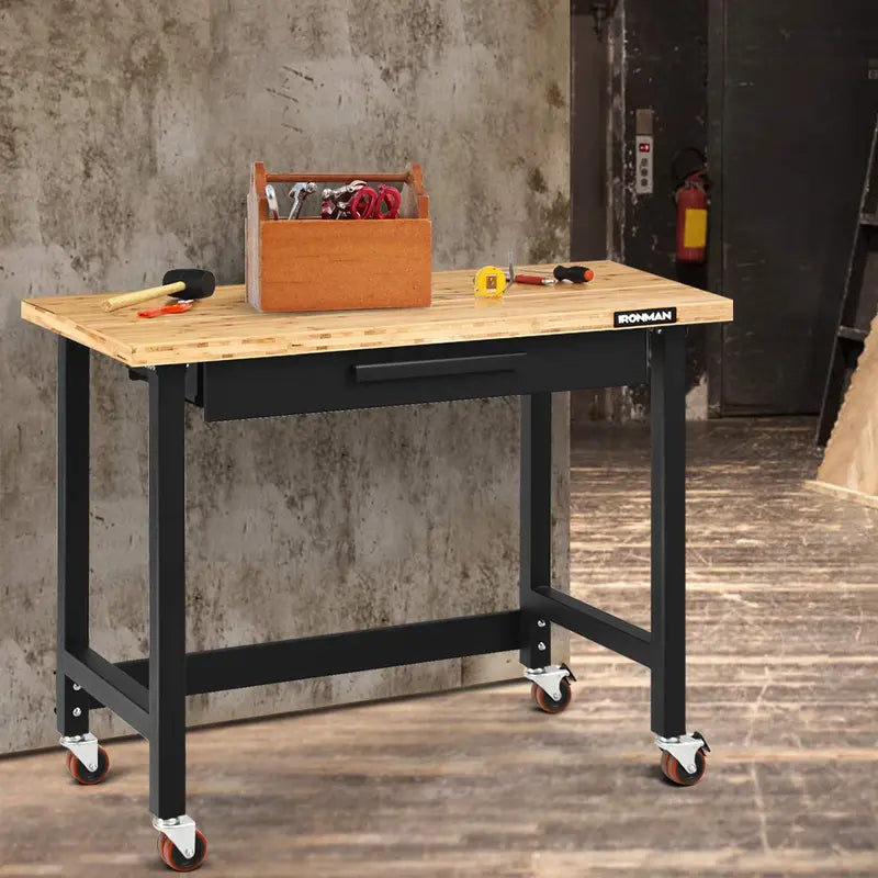 48-Inch Mobile Workbench  Heavy-Duty Rolling Workstation with Locking Casters