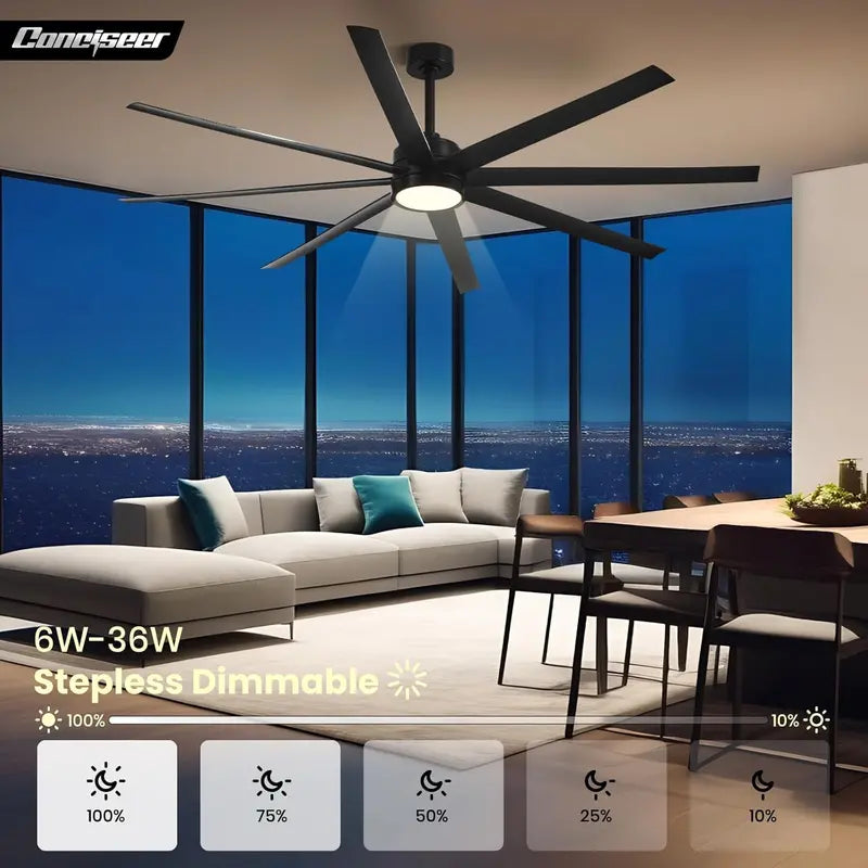 72-Inch Modern Ceiling Fan with Dimmable 3-CCT Light & Remote | 8-Blade Quiet DC Motor, 6-Speed Reversible, 24W Energy-Efficient Design for Living Rooms, Bedrooms, Patios, or Industrial Spaces