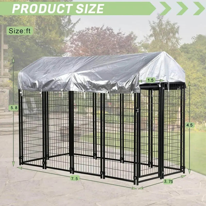 NiamVelo 8’x4’x6′ Large Dog Kennel Heavy Duty Playpen Welded Dog Cage with Water-Resistant Cover, Outdoor Dog Fence Crate for Backyard, Black