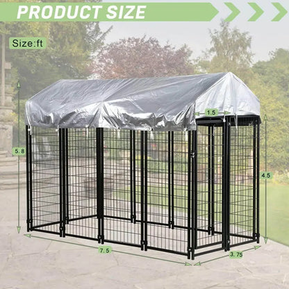 NiamVelo 8’x4’x6′ Large Dog Kennel Heavy Duty Playpen Welded Dog Cage with Water-Resistant Cover, Outdoor Dog Fence Crate for Backyard, Black