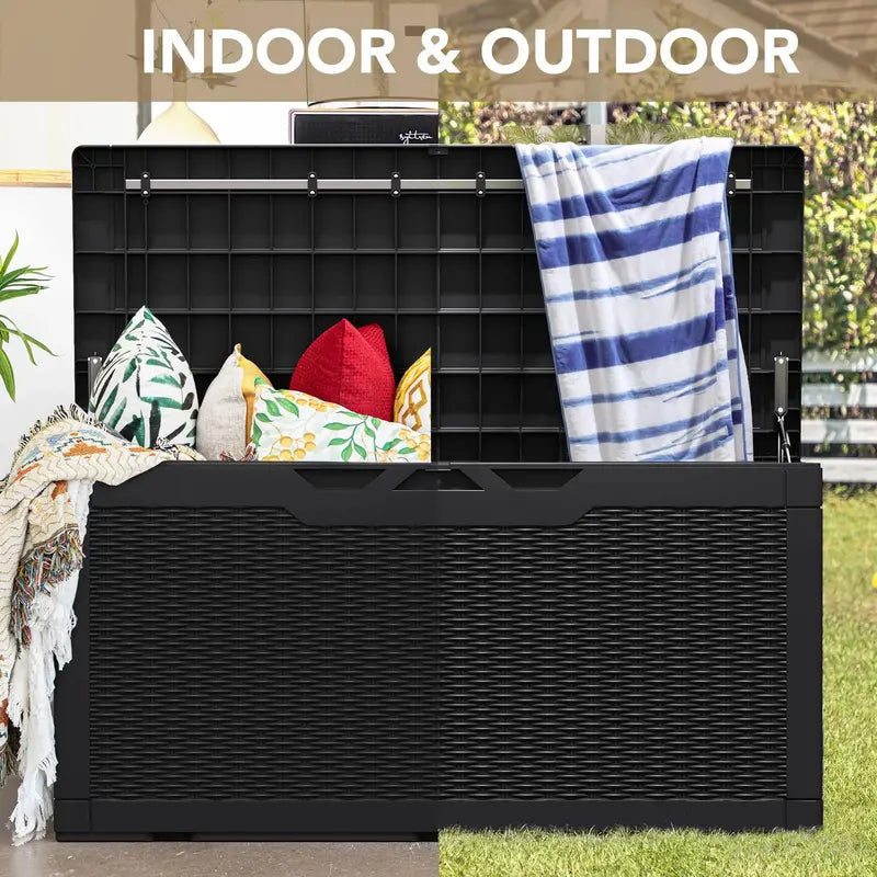 Devoko 100 Gallon Waterproof Resin Deck Box, Rattan Design, Durable Storage & Seating