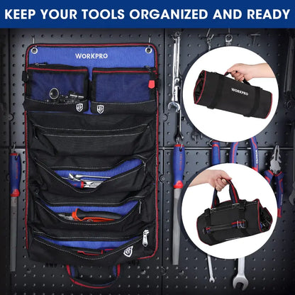 WORKPRO Heavy-Duty Rolling Tool Organizer  6-Pocket Roll-Up Bag with Detachable Pouches