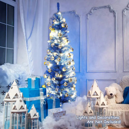 6-Foot Blue Slim Pencil Christmas Tree  Space-Saving Artificial Design