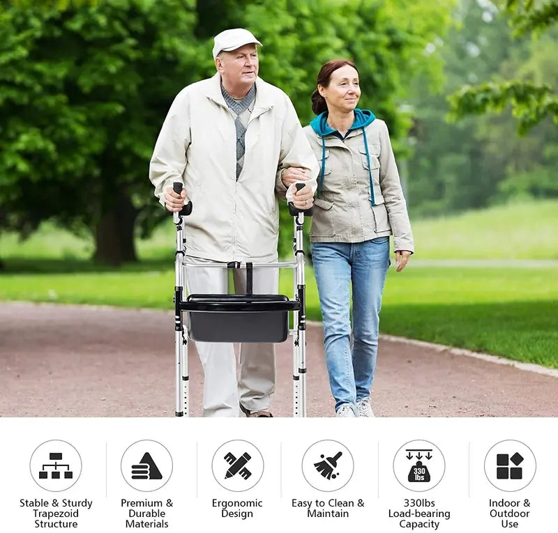 Lightweight Aluminum Foldable Walker  Durable Rehab Support Frame