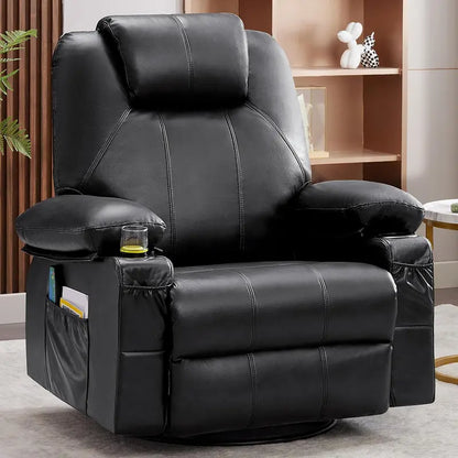 Large Swivel Rocking Recliner Sofa  Single-Seat Heated & Massaging Lounge Chair
