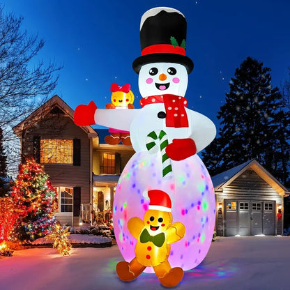 AerWo 14FT Christmas Inflatable Snowman with Gingerbread Men & LEDs for Outdoor Holiday Decor