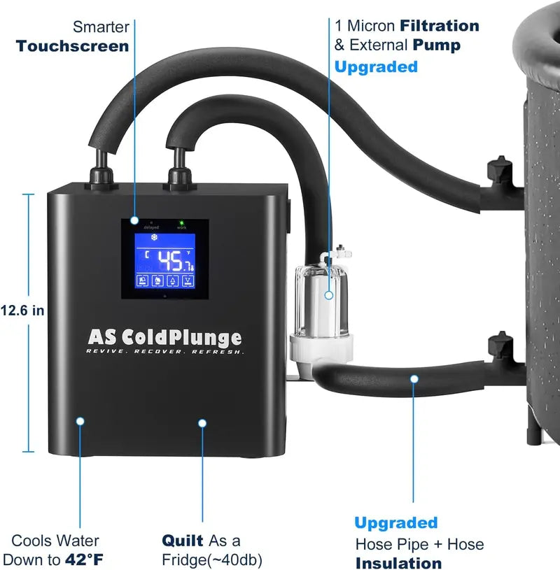 1/3 HP Cold Plunge Water Chiller: External Filter Pump & Cooling System for Home Ice Bath Tubs