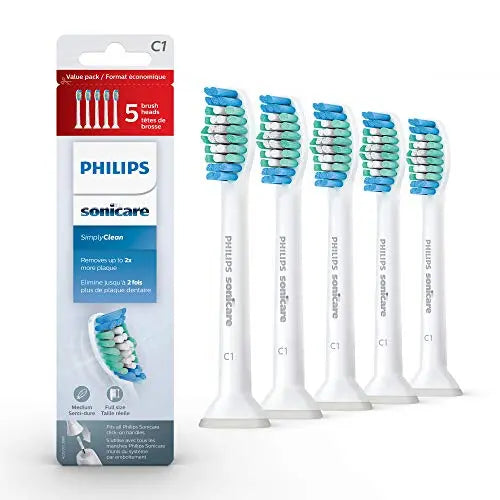 Philips Sonicare SimplyClean Replacement Brush Heads, 5 Pack, White HX6015/03