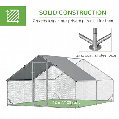 PawHut Large Metal Chicken Coop, Walk-in Poultry Cage Galvanized Hen Playpen House with Cover and Lockable Door for Outdoor, Backyard Farm, 10′ x 13′ x 6.5′, Silver