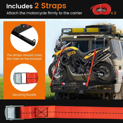 Heavy-Duty Motorcycle Carrier with Hitch Mount, Ramp, and 600 LB Capacity