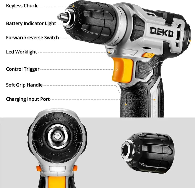 DEKOPRO 126-Piece Cordless Tool Kit — Includes 8V Drill, Toolbox, and Accessories for DIY and Home Repairs