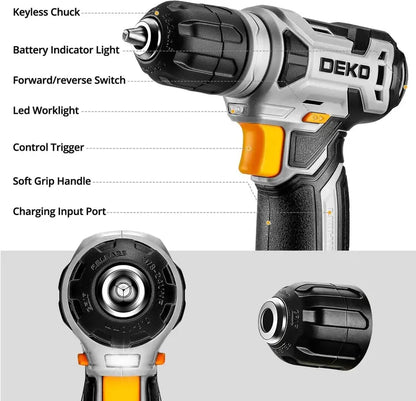 DEKOPRO 126-Piece Cordless Tool Kit — Includes 8V Drill, Toolbox, and Accessories for DIY and Home Repairs