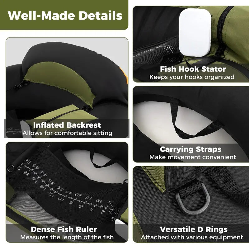 Reinforced Inflatable Float Tube for Anglers Featuring Rod Holder and Durable Construction