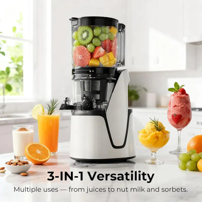 EanOruus 3-in-1 Cold Press Juicer — Wide-Chute Slow Masticating Juicer with 100 oz Juice Jug