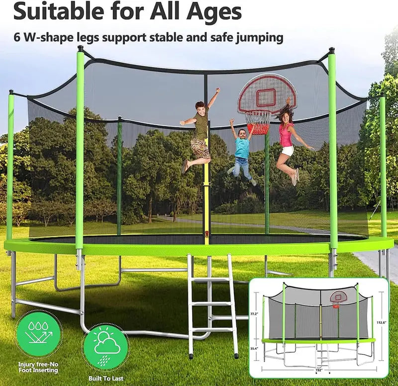 16-Foot Upgraded Trampoline with Enclosure Net and Adjustable Basketball Hoop