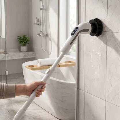 Electric Spin Scrubber with Telescoping Handle and 4 Specialty Cleaning Brush Heads