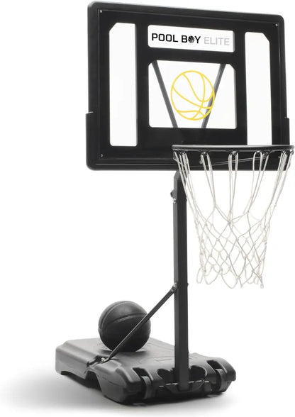 All-in-One Adjustable Poolside Basketball Hoop  Includes Composite Ball, Air Pump, Mounting Hardware & Tools (Matte Black)