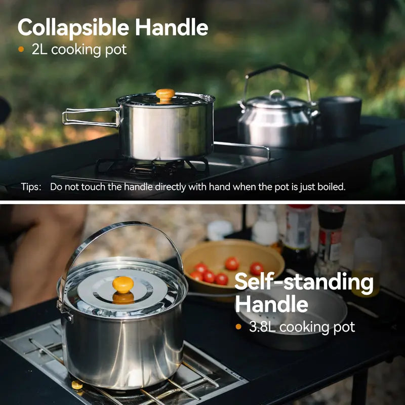 5-Piece Portable Stainless Steel Cookware Set with Carry Bag