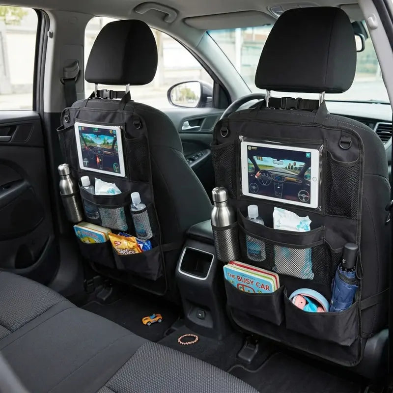 Dual Backseat Organizers with Tablet Holders and 9-Compartment Storage Design