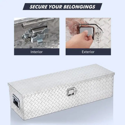 48-Inch Diamond-Plate Aluminum Truck Bed Toolbox with Internal Shelf  Silver Finish