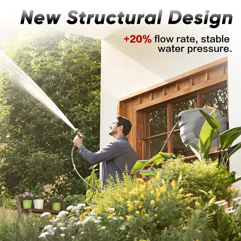 GLAHODEN Wall-Mounted Retractable Hose Reel  100 ft, 5/8″ Premium Garden Hose