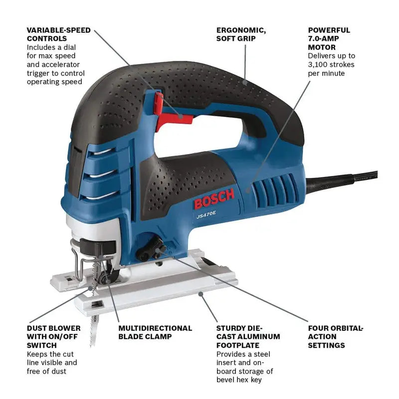 Bosch 7 Amp Corded Variable Speed Top-Handle Jig Saw Kit with Carrying Case JS470E