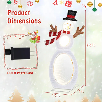 2.6-Foot 2D Lighted Snowman — Pre-Lit Decoration Featuring Three Infinity Mirror Effects