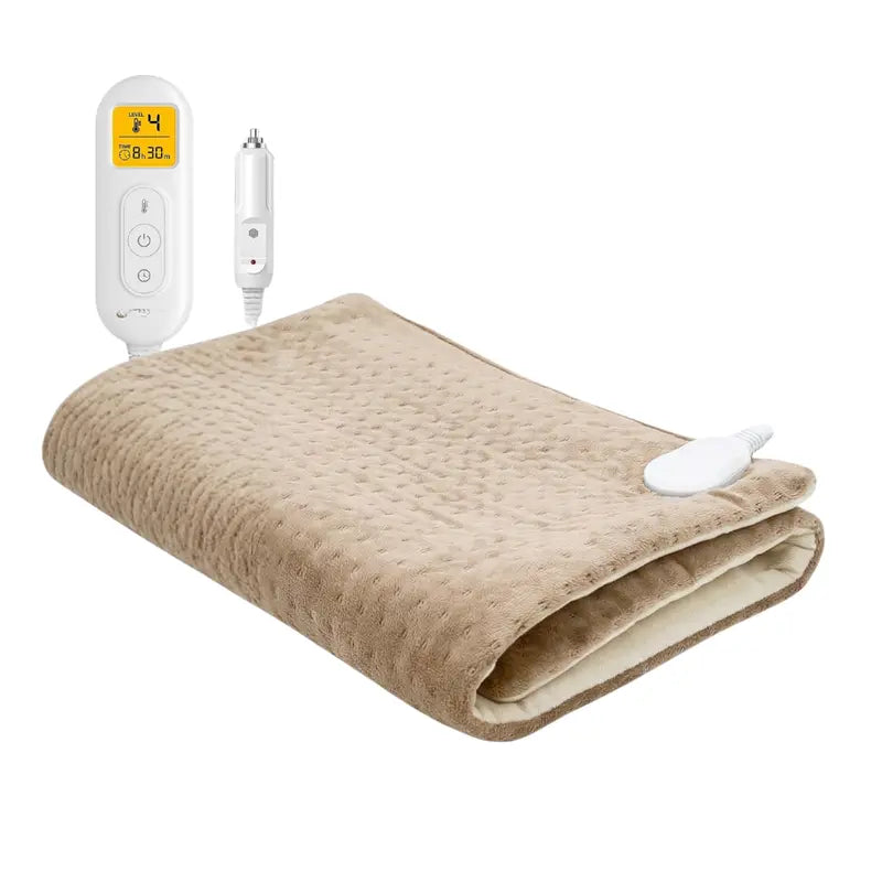 Dual-Voltage Electric Heated Blanket for Vehicles — 4 Heat Levels, Timer & Safety Auto-Off