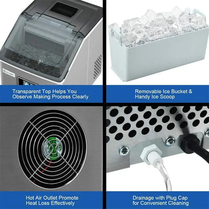 24-Hour Stainless Steel Countertop Ice Maker  48LB Capacity, LCD Display, Self-Cleaning Function & Included Scoop