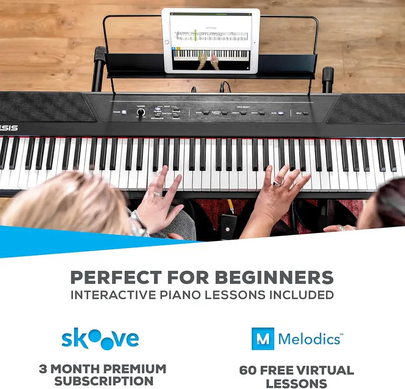 Alesis Recital 88-Key Digital Piano, Semi-Weighted Keys, 2x20W Speakers, 5 Voices, Split & Lesson Mode, White