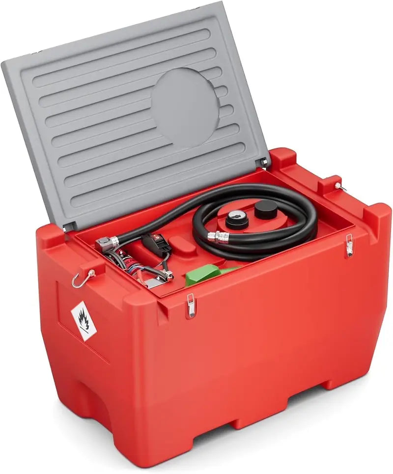 50-Gallon Portable Fuel Transfer Tank for Gasoline & Diesel  12V DC Pump, 10.6 GPM Flow, Red Finish