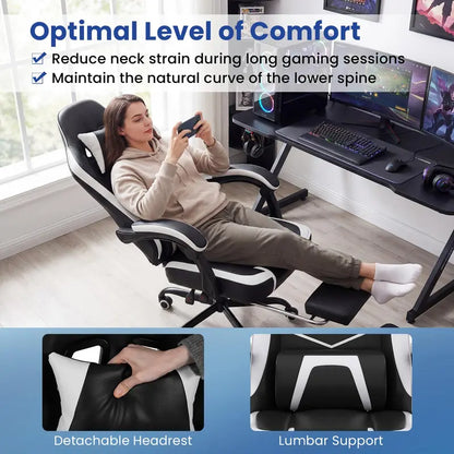 Lumbar-Support Computer Chair with Footrest & Linkage Armrests  Ergonomic Design