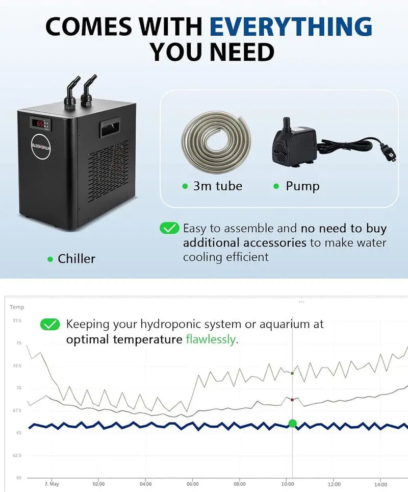 42-Gallon Aquarium Chiller  1/10 HP Quiet Refrigeration System for Coral Tanks, Jellyfish Habitats & Hydroponics