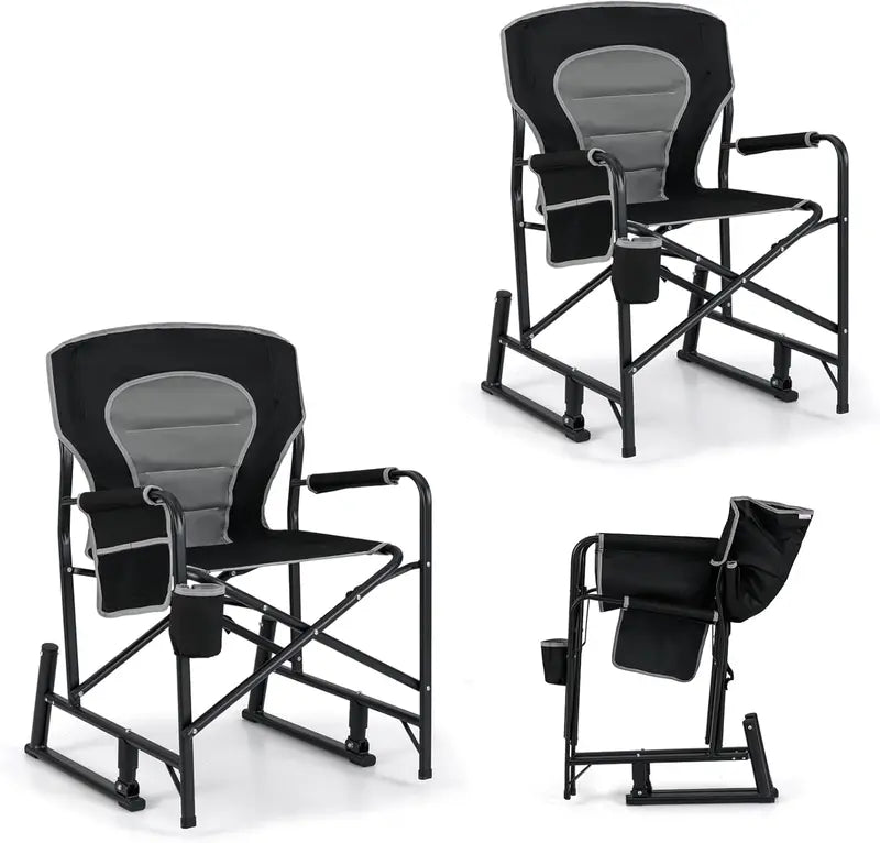 Adult Camping Rocker Chair  Dual-Spring Foldable Outdoor Seat with Padded Back Support