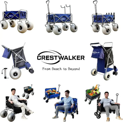Heavy-Duty Beach Cart  13″ Balloon Wheels, Integrated Chair Racks & Air Pump Included