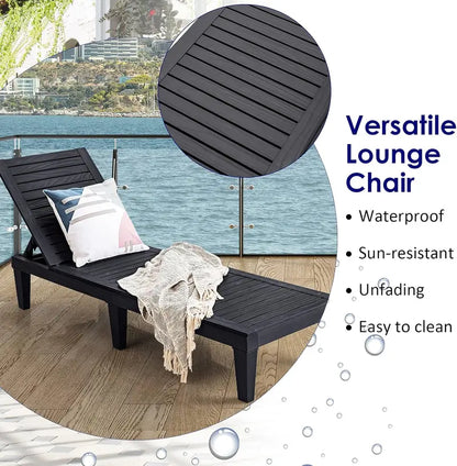 Lightweight Outdoor Chaise Lounge  5-Position Adjustable Recliner for Patio, Balcony, Beach or Backyard, Single Chair in Black