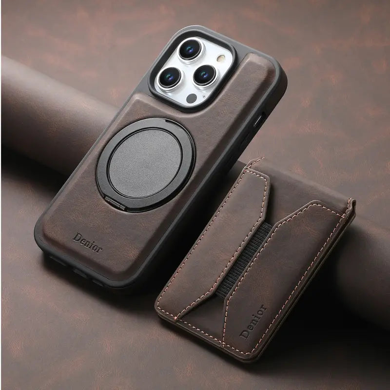 Magnetic Leather Wallet Case for iPhone  MagSafe Compatible with Card Slot