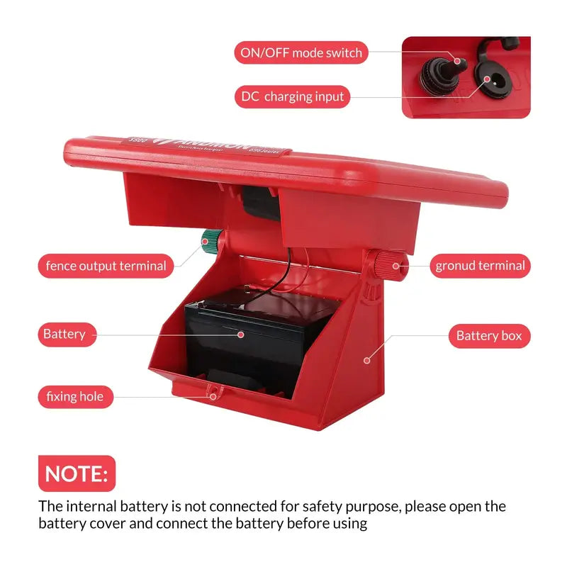 ANDMON Solar-Powered Fence Charger with Dual Input and 30-Mile Range