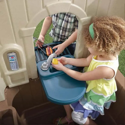 Neat   Tidy Cottage II Brown Playhouse Plastic Kids Outdoor Toy