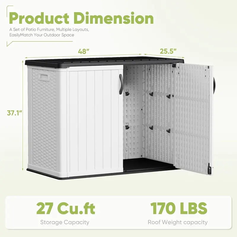 Devoko Weatherproof Outdoor Storage Cabinet  26 Cu Ft Horizontal Patio Box with Lockable Doors