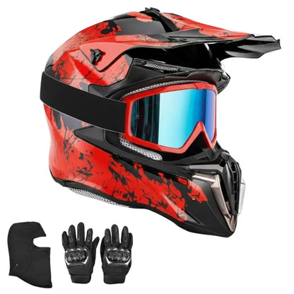 Adult ATV Helmet Combo: Full-Face Helmet, Goggles, Gloves, Mask, and Visor